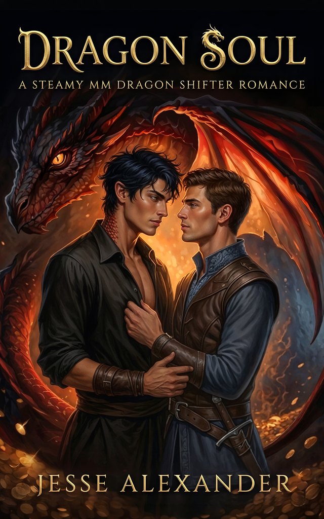 Dragon Soul cover — two men embracing before a dragon curled around them